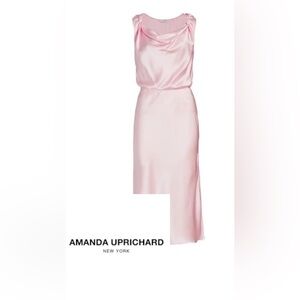Amanda Uprichard Pink Silk Cowl Neck Ellison Midi Slip Dress with Side Slits